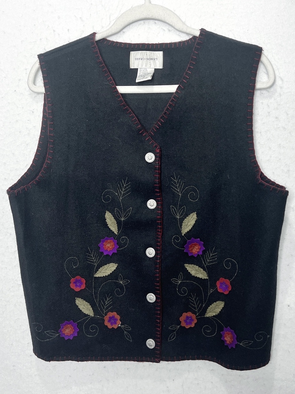 Lemon Grass Cottage Felted Wool Fall Leaves Sweater Vest Autumn Cottagecore